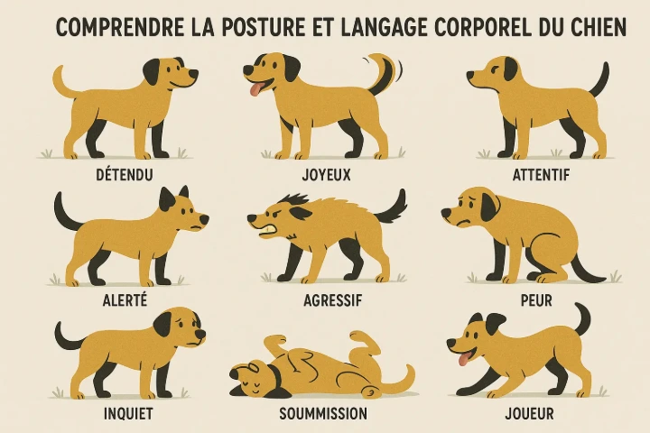 shéma pour comprendre la posture et le langage corporel du chien